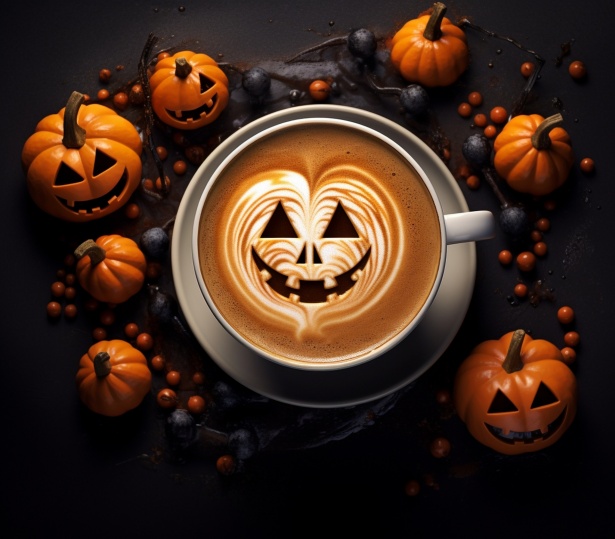 En kaffe med greskar i midten som er lagd med skom.